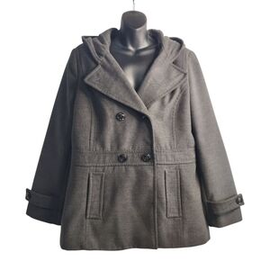 Metaphor Women's Grey Hooded Double Breasted Pea Coat Size X-large